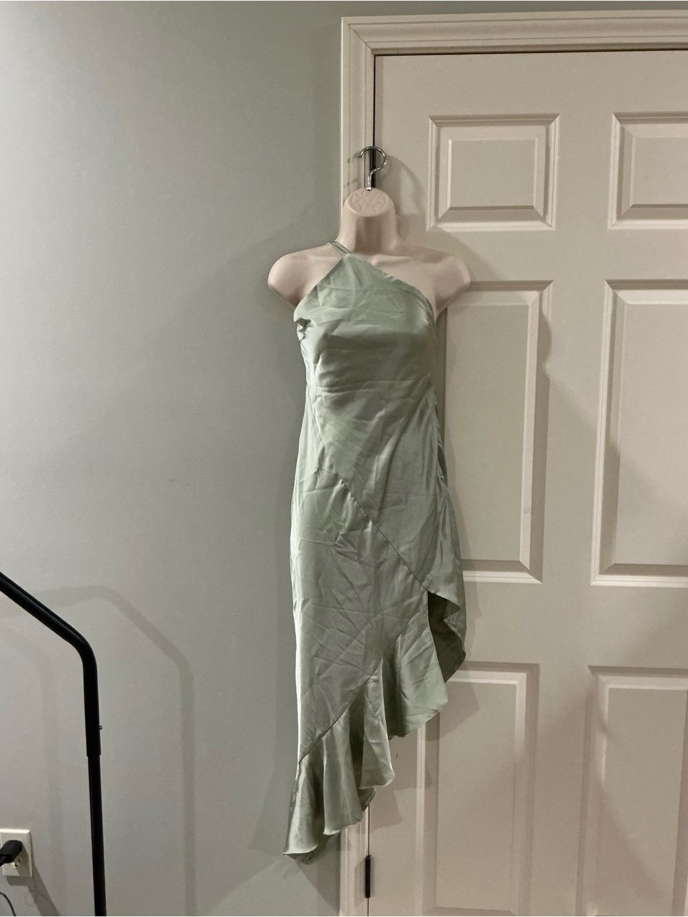 Hello Molly One-Shoulder Ruffle Asymmetrical Dress in Sage